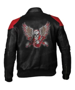 Biker Skull With Wings Black Leather Jacket