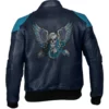 Biker Skull With Wings Blue Leather Jacket