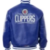 LA Clippers Dark Blue Leather Bomber Jacket