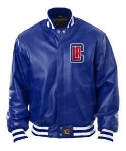 LA Clippers Dark Blue Leather Jacket