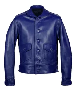 Men Blue Cowhide Leather Jacket