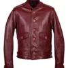 Men Maroon Cowhide Leather Jacket