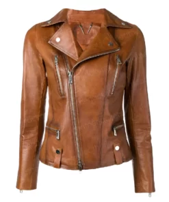 Womens Asymmetrical Brown Leather Jacket