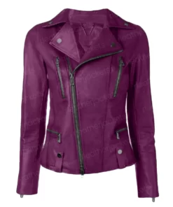 Womens Asymmetrical Purple Leather Jacket