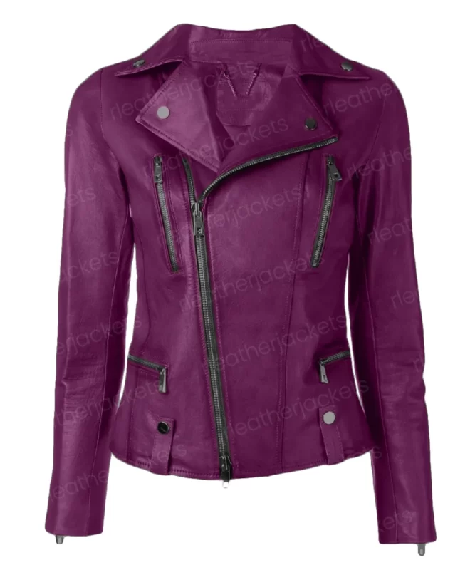 Womens Asymmetrical Purple Leather Jacket - rleatherjackets
