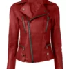 Womens Asymmetrical Red Leather Jacket