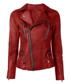 Womens Asymmetrical Red Leather Jacket