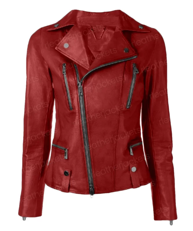 Womens Asymmetrical Red Leather Jacket - rleatherjackets