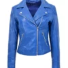 Womens Asymmetrical Zipper Blue Jacket