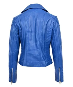Womens Asymmetrical Zipper Blue Leather Jacket