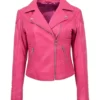 Womens Asymmetrical Zipper Pink Jacket