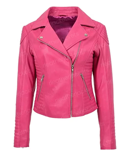 Womens Asymmetrical Zipper Pink Jacket