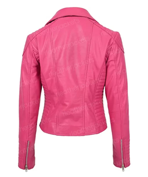 Womens Asymmetrical Zipper Pink Leather Jacket