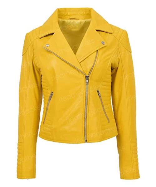 Womens Asymmetrical Zipper Yellow Jacket