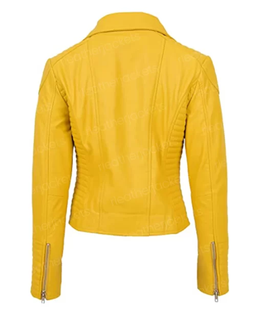 Womens Asymmetrical Zipper Yellow Leather Jacket