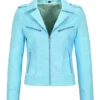 Womens Biker Blue Leather Jacket