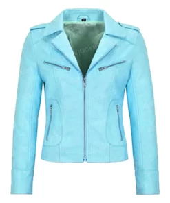 Womens Biker Blue Leather Jacket