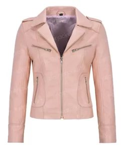 Womens Biker Pink Leather Jacket