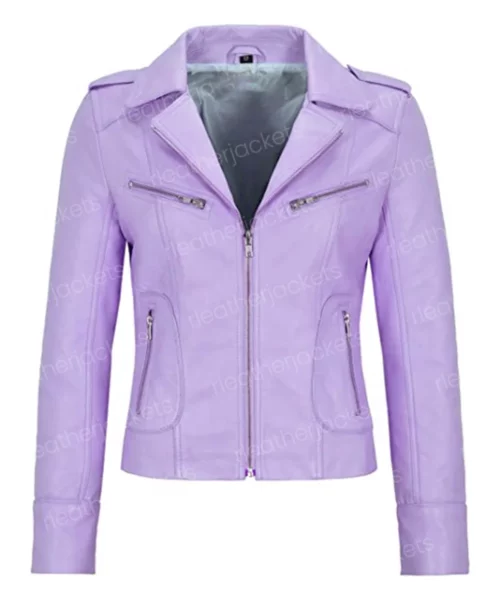 Womens Biker Purple Leather Jacket