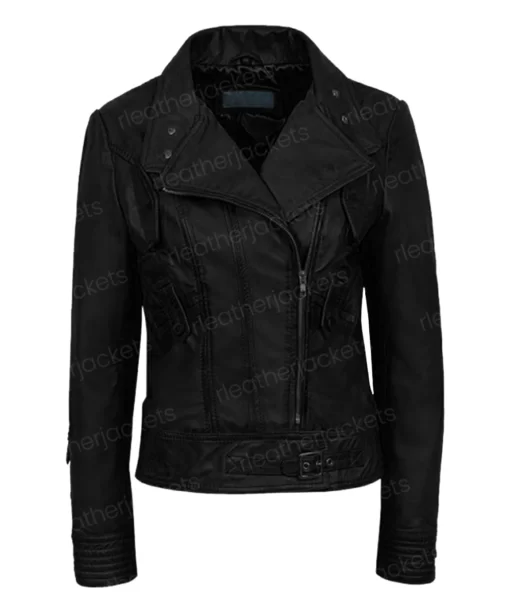 Womens Biker Style Black Leather Jacket