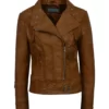 Womens Biker Style Brown Leather Jacket