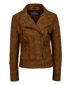 Womens Biker Style Brown Leather Jacket