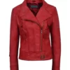 Womens Biker Style Red Leather Jacket
