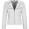 Womens Biker White Leather Jacket