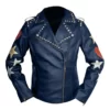 Womens Brando Blue Leather Biker Jacket