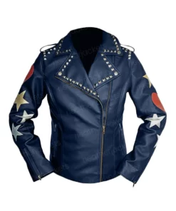 Womens Brando Blue Leather Biker Jacket