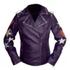 Womens Brando Purple Leather Biker Jacket