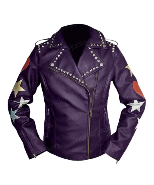 Womens Brando Purple Leather Biker Jacket