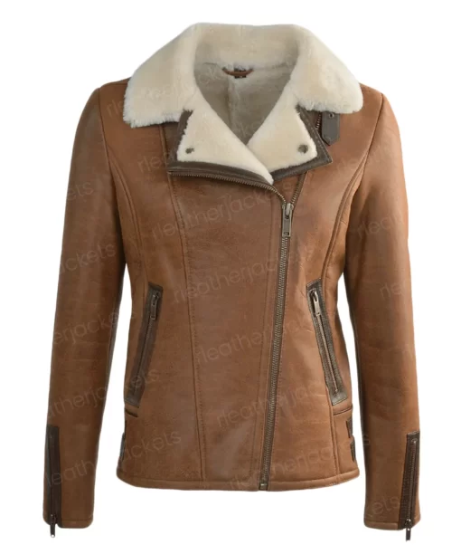 Womens Brown Leather Shearling Jacket