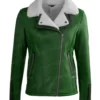 Womens Green Leather Shearling Jacket