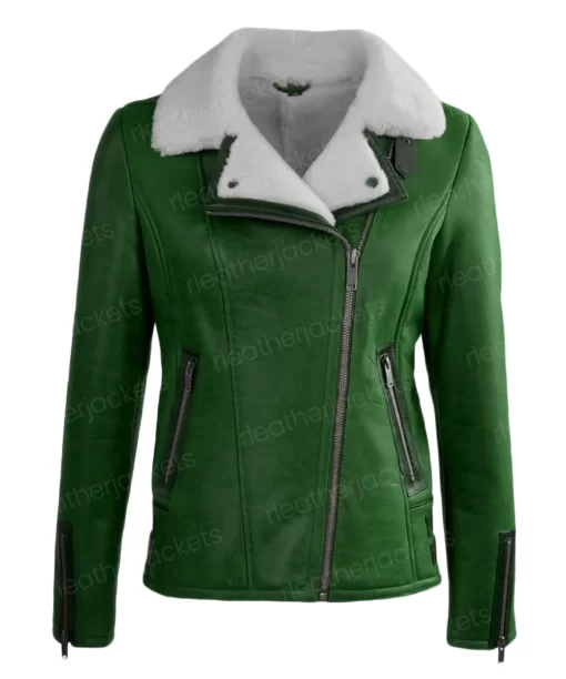 Womens Green Leather Shearling Jacket