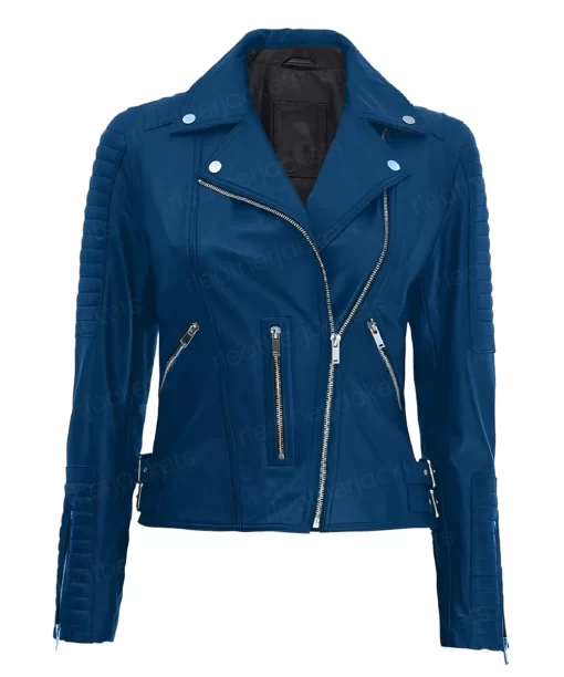 Womens Moto Blue Leather Jacket