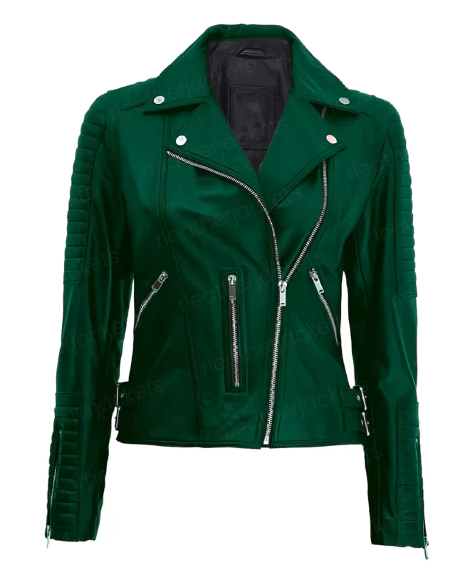Womens Moto Green Leather Jacket - rleatherjackets