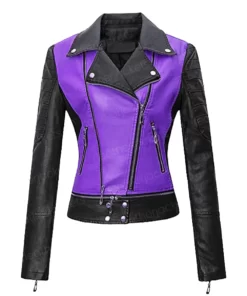 Womens Purple & Black Leather Jacket