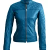 Womens Quilted Blue Leather Jacket