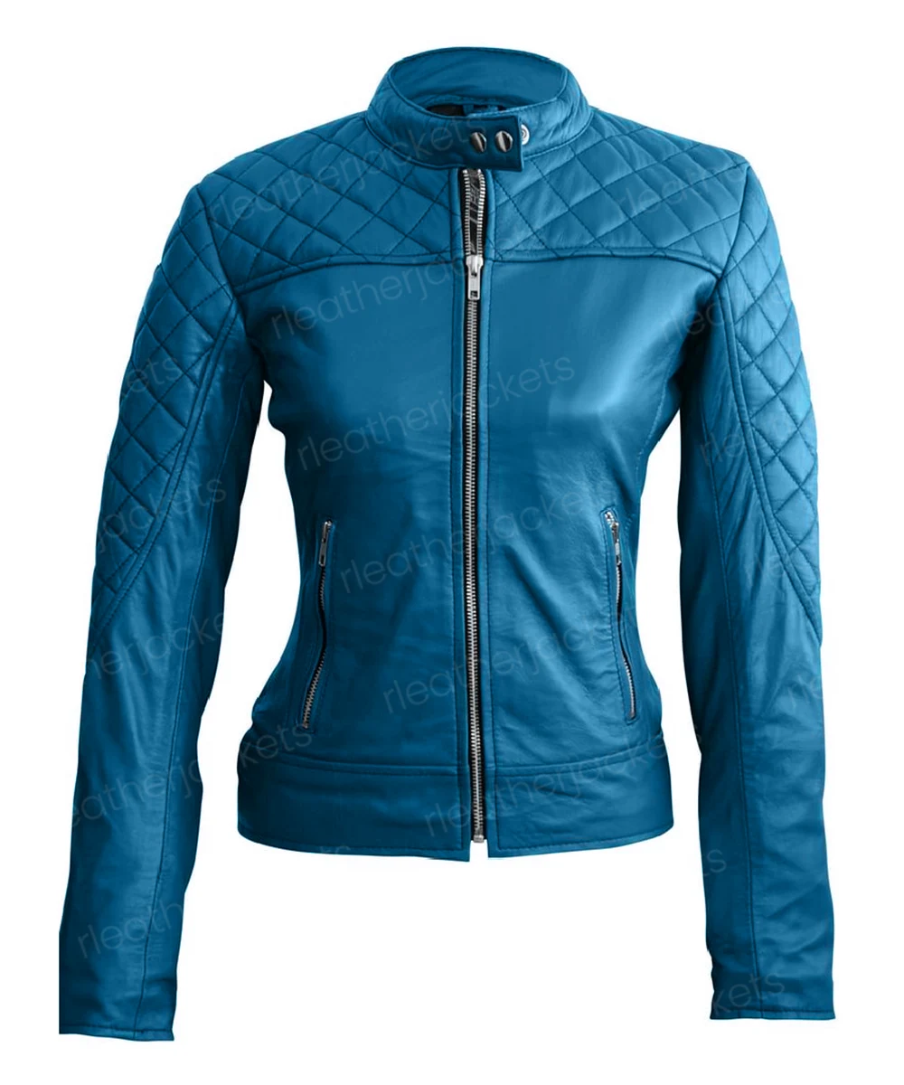 Womens Quilted Blue Leather Jacket - rleatherjackets