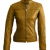 Womens Quilted Golden Leather Jacket