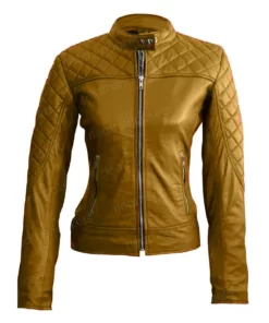 Womens Quilted Golden Leather Jacket