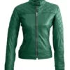 Womens Quilted Green Leather Jacket