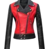 Womens Red & Black Leather Jacket