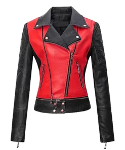 Womens Red & Black Leather Jacket
