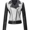 Womens White & Black Leather Jacket