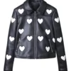 Womens White Hearts Black Leather Jacket