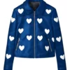 Womens White Hearts Blue Leather Jacket
