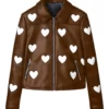 Womens White Hearts Brown Leather Jacket