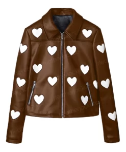 Womens White Hearts Brown Leather Jacket